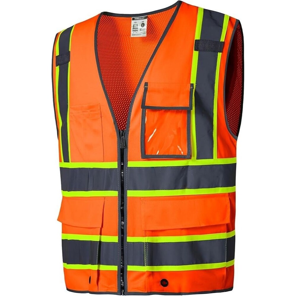 10 Pockets Safety Vest,Class 2 High Visibility Security with Zipper Back Mesh 4X